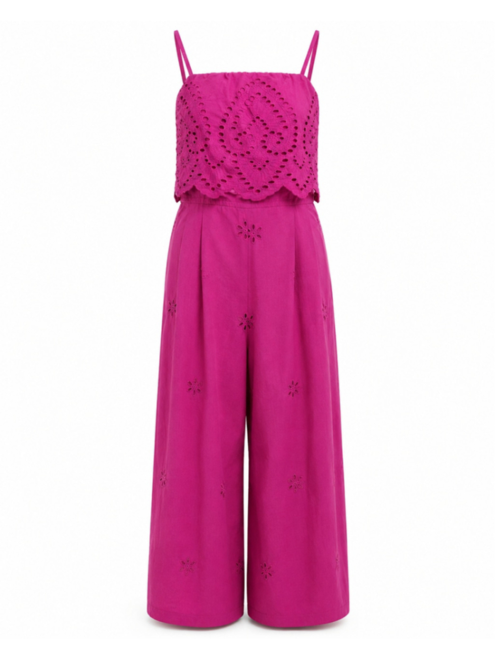 Harper Heritage Magenta Pink Eyelet Wide Leg Jumpsuit Adjustable Straps XS
